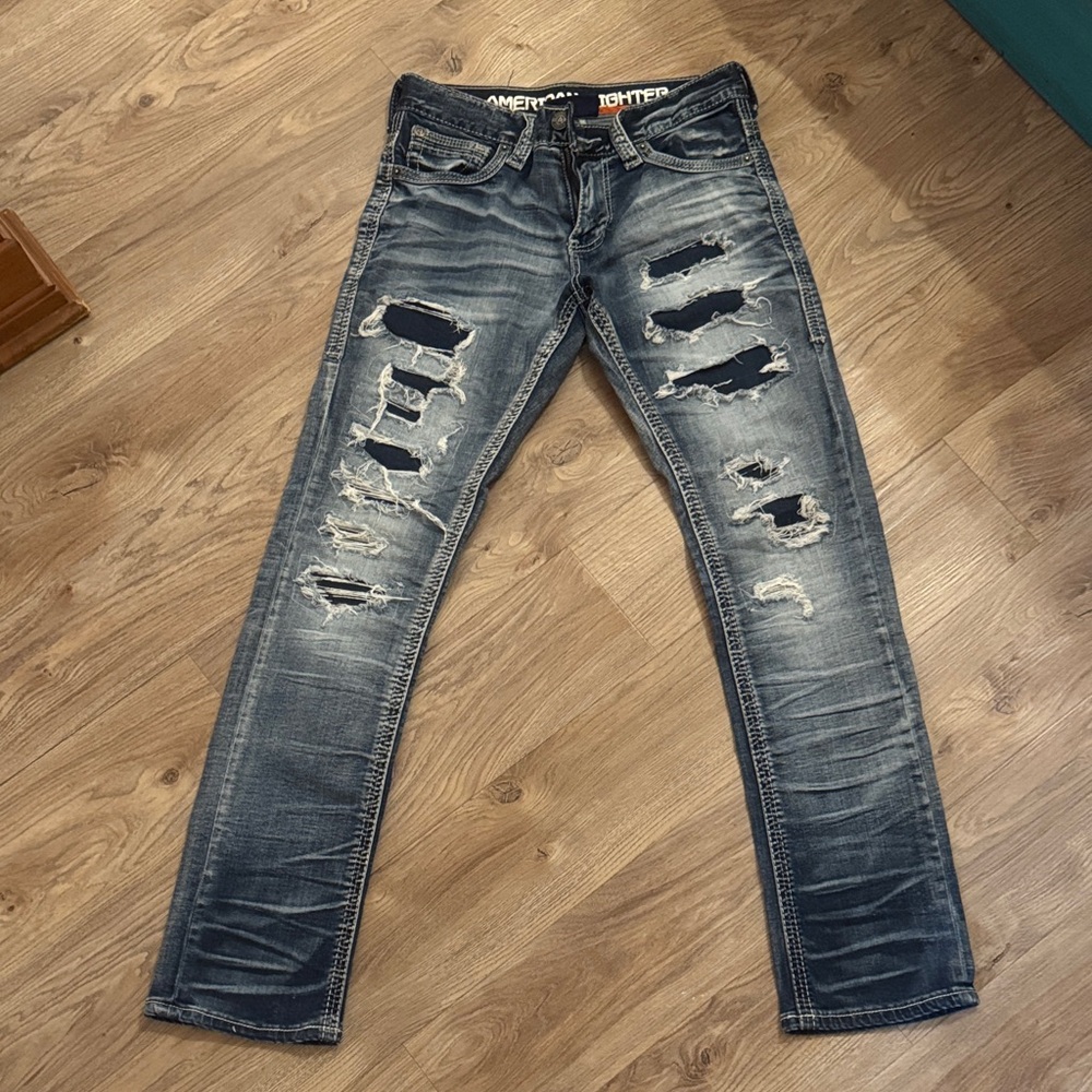 American Fighter Ripped Slim straight Jeans - Dark Blue